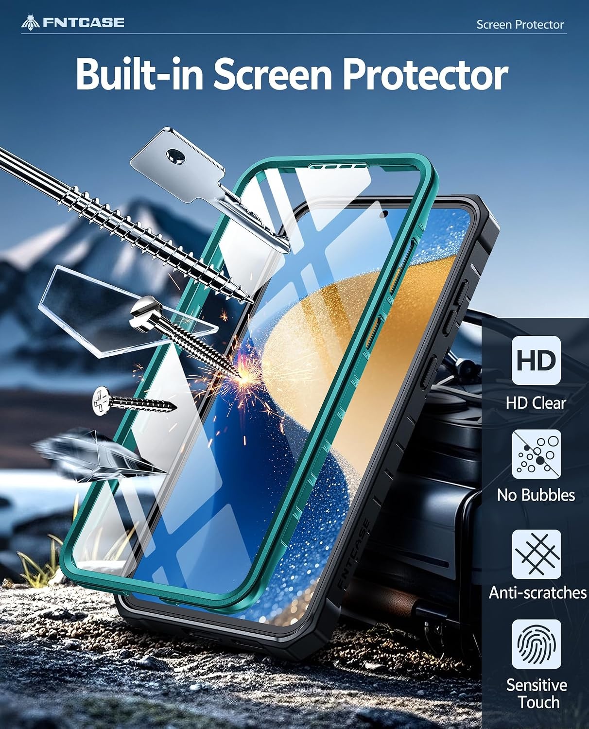 image:imageFNTCASE for Samsung Galaxy Z Flip 8 Case with Builtin Kicktand Black Hinge Protection Screen Protector 20FT Military Grade Drop Proof Heavy Duty Rugged Shockproof Protective Sturdy Phone CoverGreen