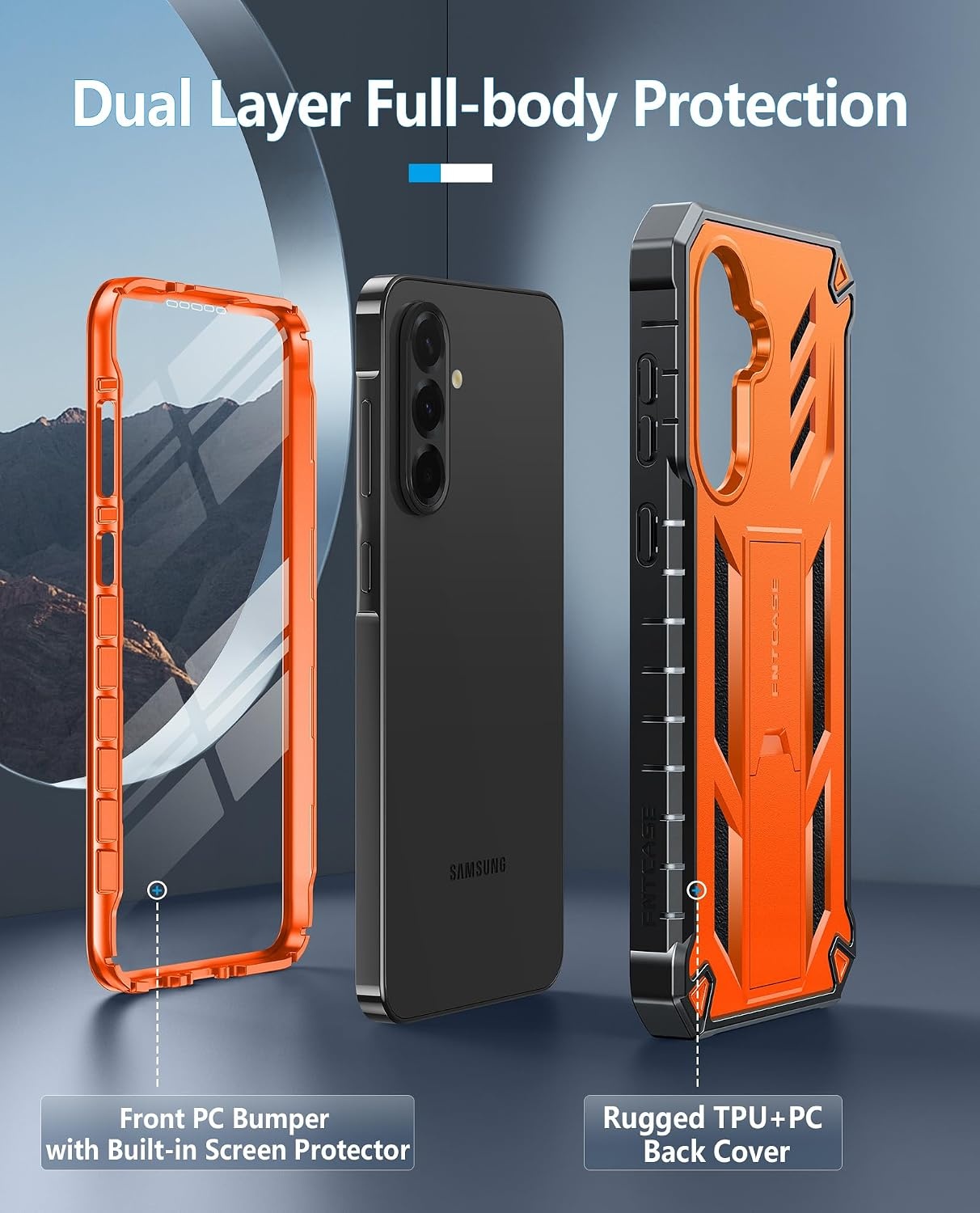 image:imageFNTCASE for Samsung Galaxy Z Flip 8 Case with Builtin Kicktand Black Hinge Protection Screen Protector 20FT Military Grade Drop Proof Heavy Duty Rugged Shockproof Protective Sturdy Phone CoverOrange