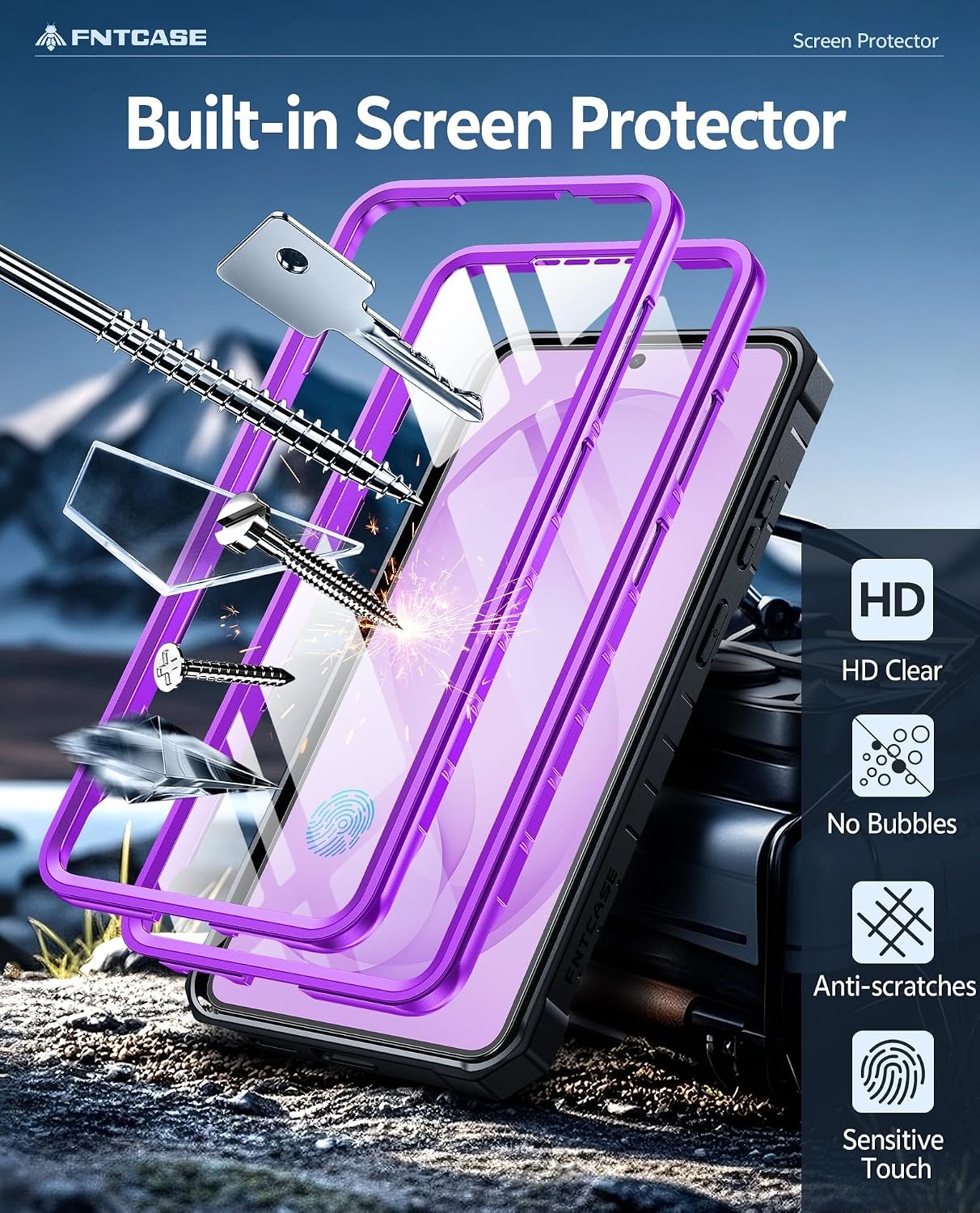 image:imageFNTCASE for Samsung Galaxy Z Flip 8 Case with Builtin Kicktand Black Hinge Protection Screen Protector 20FT Military Grade Drop Proof Heavy Duty Rugged Shockproof Protective Sturdy Phone CoverPurple