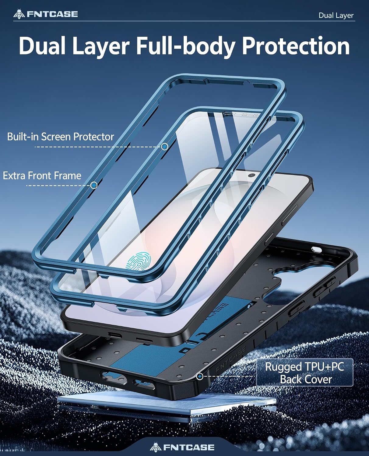 image:imageFNTCASE for Samsung Galaxy Z Flip 8 Case with Builtin Kicktand Black Hinge Protection Screen Protector 20FT Military Grade Drop Proof Heavy Duty Rugged Shockproof Protective Sturdy Phone CoverBlue