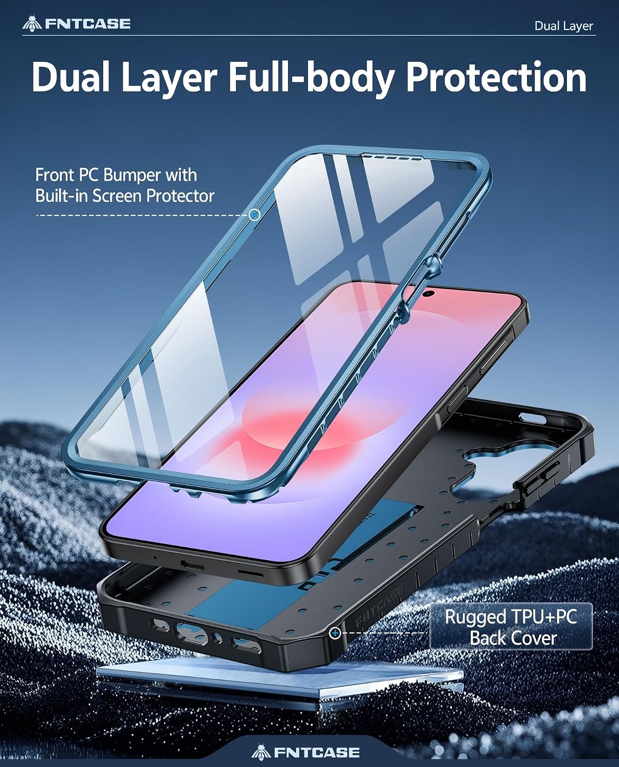 image:imageFNTCASE for Samsung Galaxy Z Flip 8 Case with Builtin Kicktand Black Hinge Protection Screen Protector 20FT Military Grade Drop Proof Heavy Duty Rugged Shockproof Protective Sturdy Phone CoverBlue