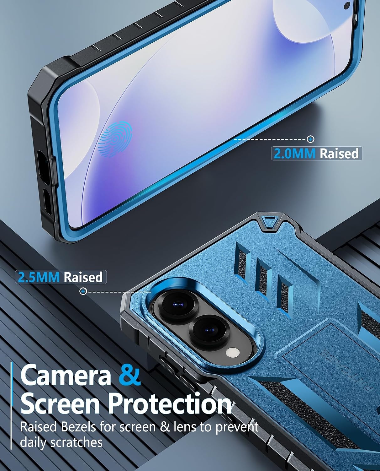 image:imageFNTCASE for Samsung Galaxy Z Flip 8 Case with Builtin Kicktand Black Hinge Protection Screen Protector 20FT Military Grade Drop Proof Heavy Duty Rugged Shockproof Protective Sturdy Phone CoverBlue