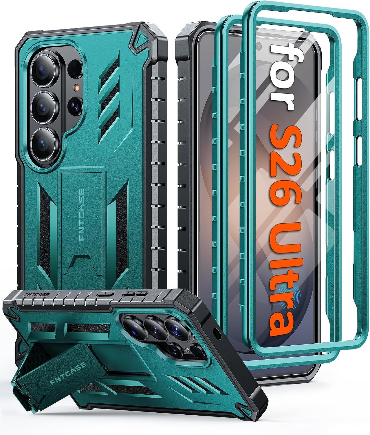 image:imageFNTCASE for Samsung Galaxy Z Flip 8 Case with Builtin Kicktand Black Hinge Protection Screen Protector 20FT Military Grade Drop Proof Heavy Duty Rugged Shockproof Protective Sturdy Phone CoverGreen