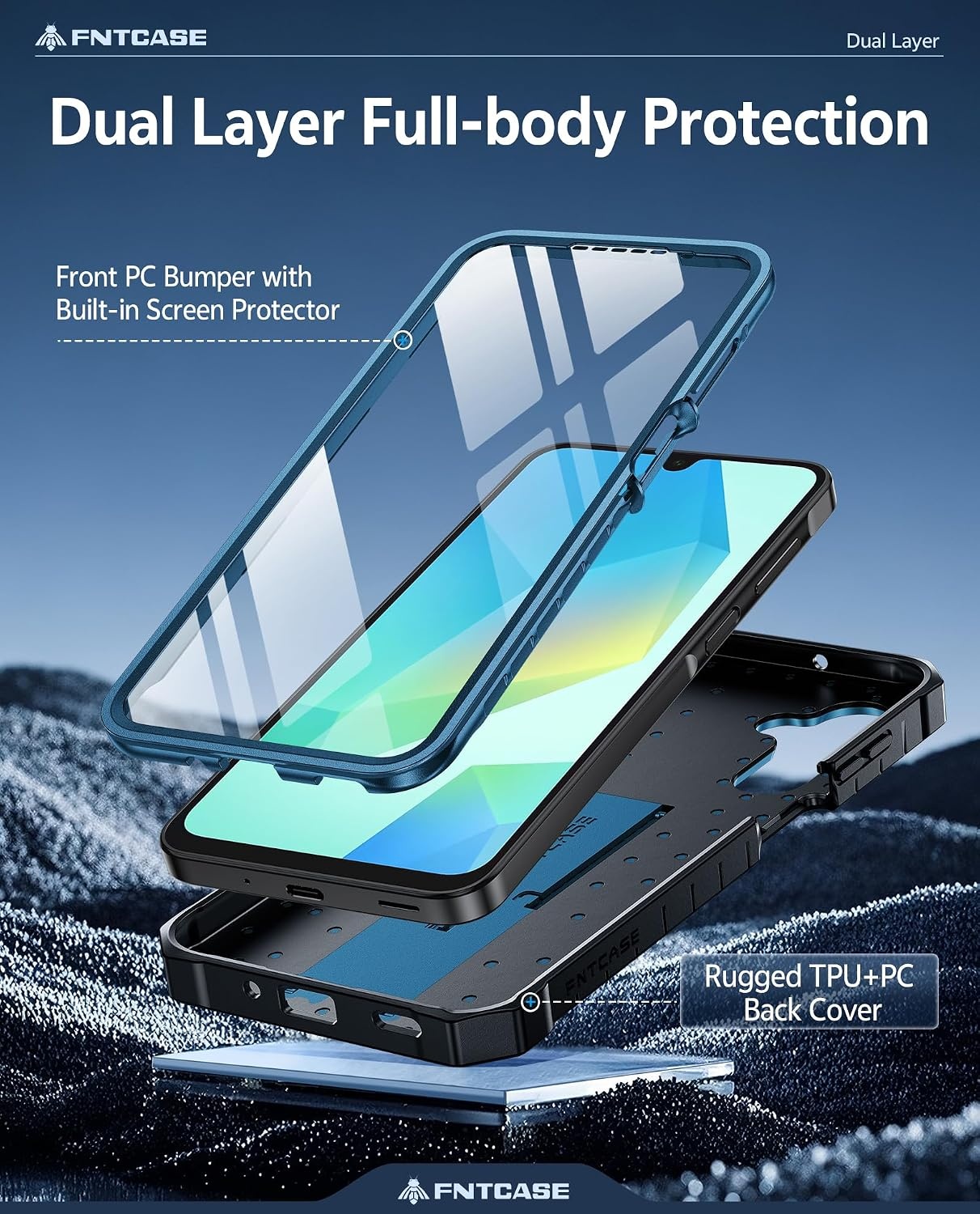 image:imageFNTCASE for Samsung Galaxy Z Flip 8 Case with Builtin Kicktand Black Hinge Protection Screen Protector 20FT Military Grade Drop Proof Heavy Duty Rugged Shockproof Protective Sturdy Phone CoverBlue