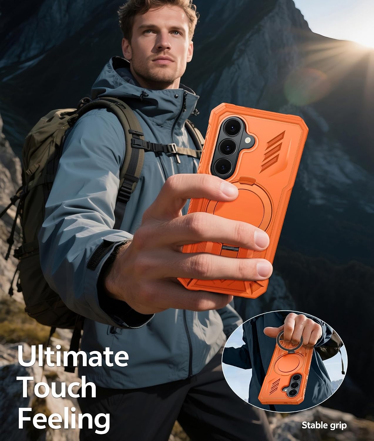 image:imageFNTCASE for Samsung Galaxy Z Flip 8 Case with Builtin Kicktand Black Hinge Protection Screen Protector 20FT Military Grade Drop Proof Heavy Duty Rugged Shockproof Protective Sturdy Phone CoverTOrange