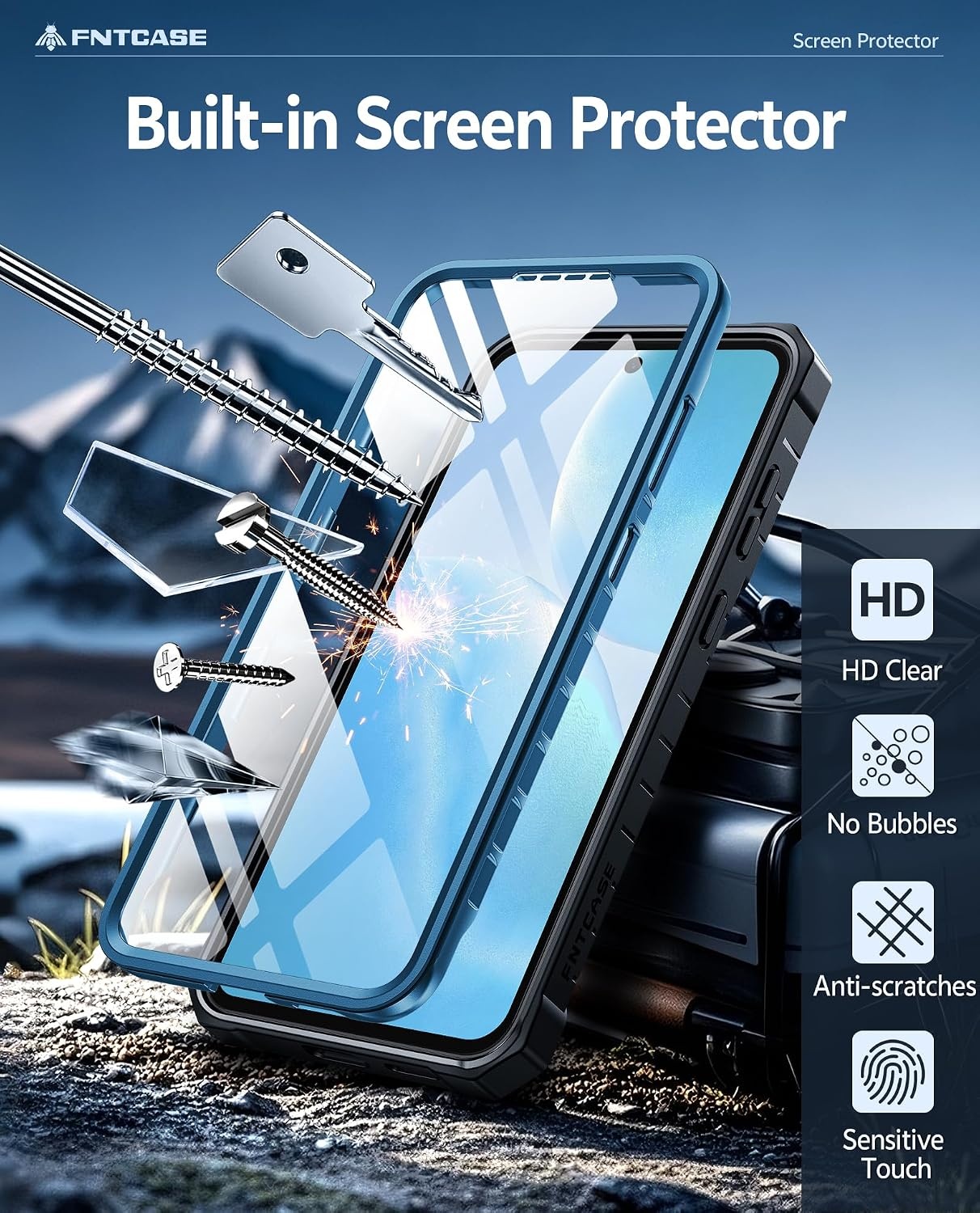 image:imageFNTCASE for Samsung Galaxy Z Flip 8 Case with Builtin Kicktand Black Hinge Protection Screen Protector 20FT Military Grade Drop Proof Heavy Duty Rugged Shockproof Protective Sturdy Phone CoverBlue
