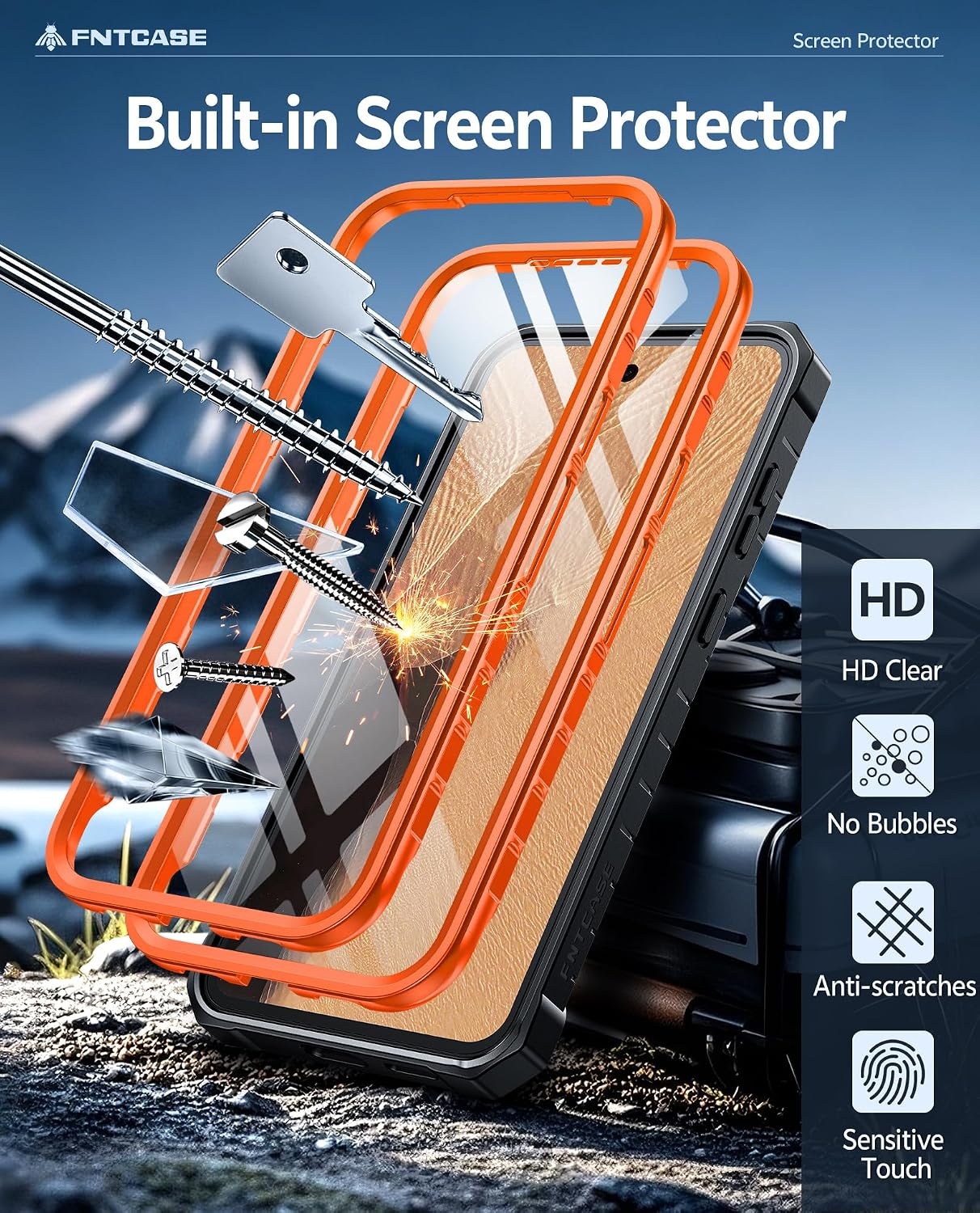 image:imageFNTCASE for Samsung Galaxy Z Flip 8 Case with Builtin Kicktand Black Hinge Protection Screen Protector 20FT Military Grade Drop Proof Heavy Duty Rugged Shockproof Protective Sturdy Phone CoverOrange