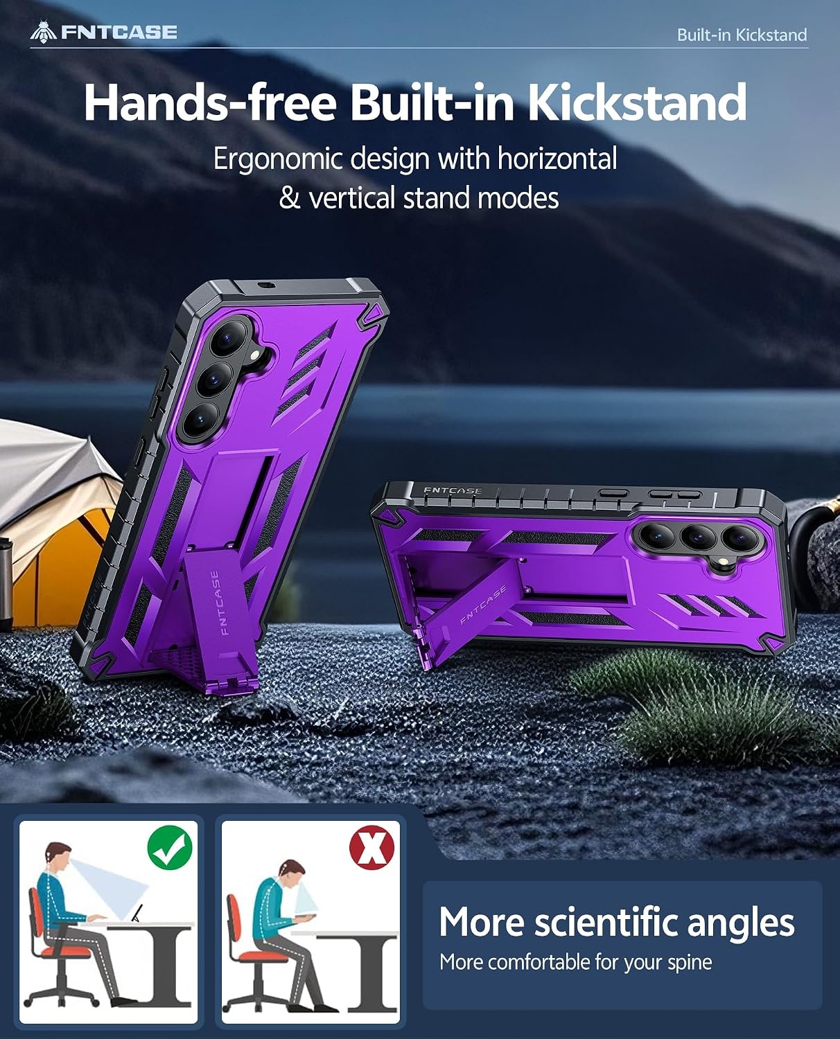 image:imageFNTCASE for Samsung Galaxy Z Flip 8 Case with Builtin Kicktand Black Hinge Protection Screen Protector 20FT Military Grade Drop Proof Heavy Duty Rugged Shockproof Protective Sturdy Phone CoverPurple