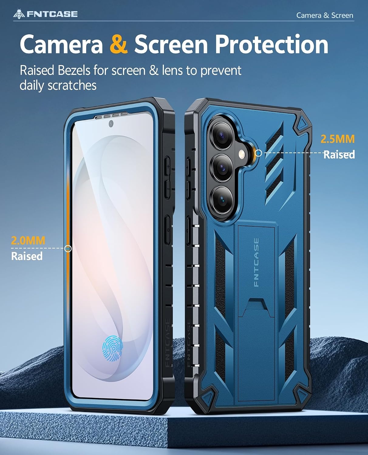 image:imageFNTCASE for Samsung Galaxy Z Flip 8 Case with Builtin Kicktand Black Hinge Protection Screen Protector 20FT Military Grade Drop Proof Heavy Duty Rugged Shockproof Protective Sturdy Phone CoverBlue