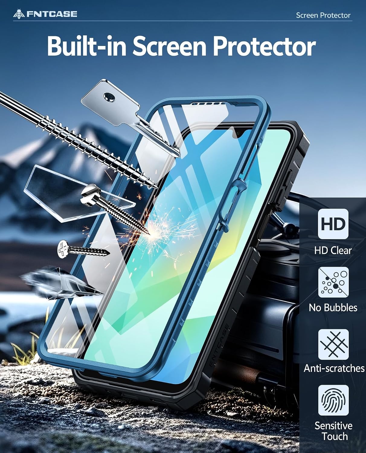 image:imageFNTCASE for Samsung Galaxy Z Flip 8 Case with Builtin Kicktand Black Hinge Protection Screen Protector 20FT Military Grade Drop Proof Heavy Duty Rugged Shockproof Protective Sturdy Phone CoverBlue