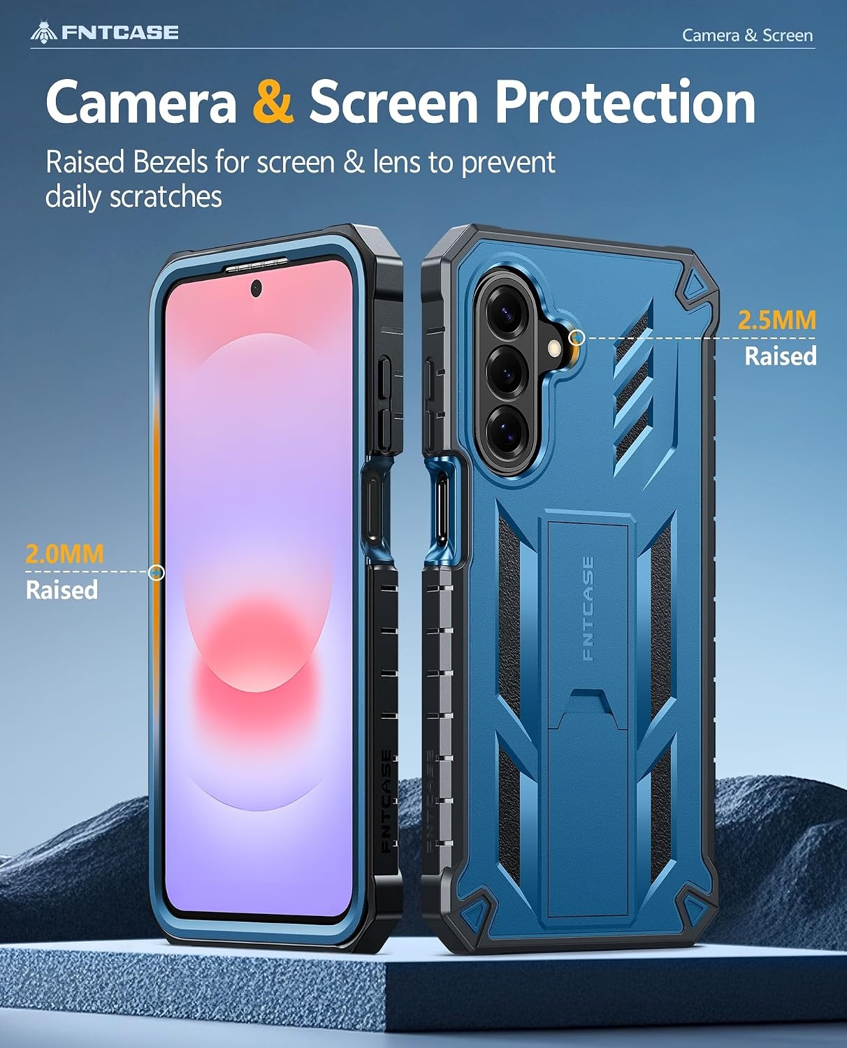 image:imageFNTCASE for Samsung Galaxy Z Flip 8 Case with Builtin Kicktand Black Hinge Protection Screen Protector 20FT Military Grade Drop Proof Heavy Duty Rugged Shockproof Protective Sturdy Phone CoverBlue