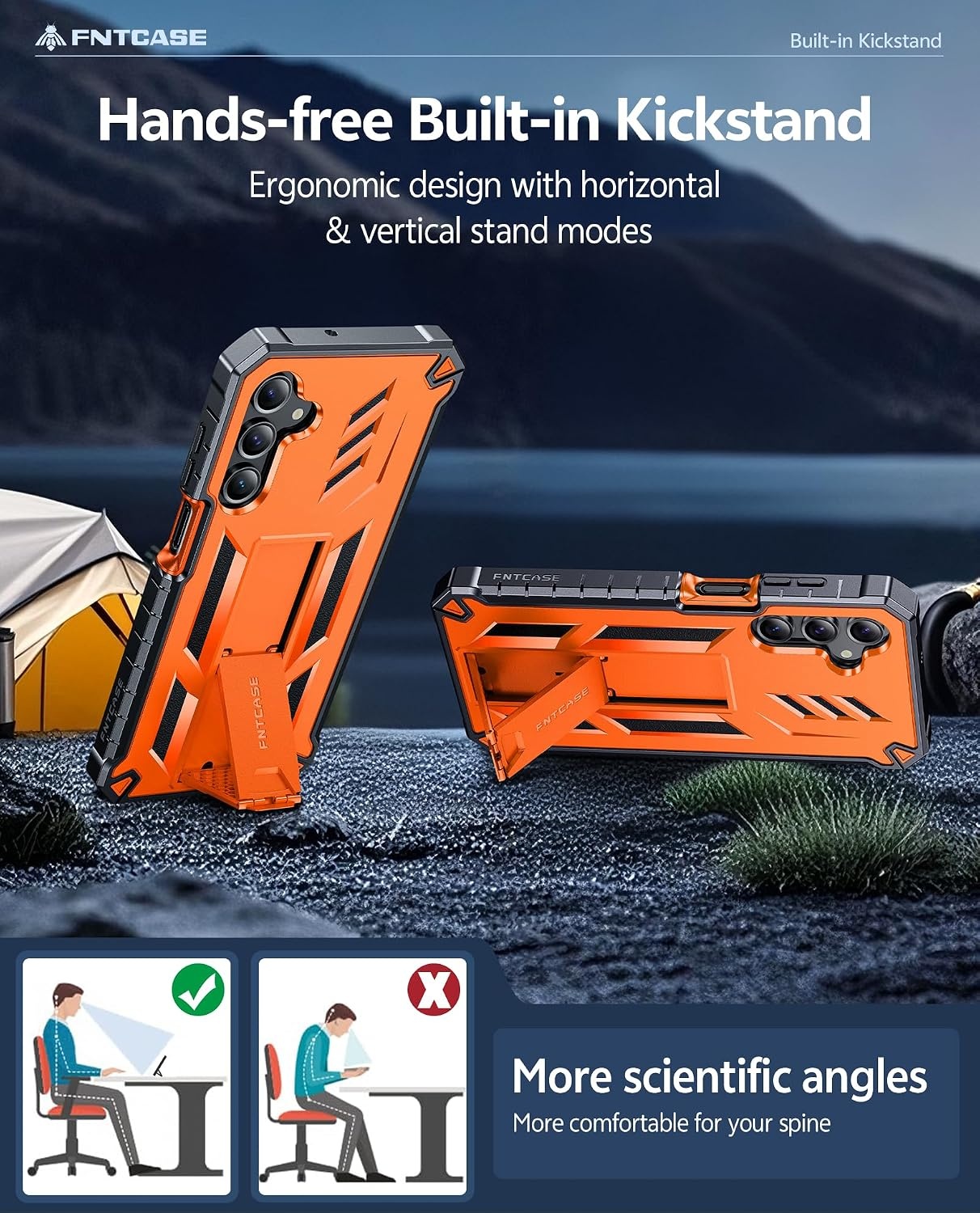 image:imageFNTCASE for Samsung Galaxy Z Flip 8 Case with Builtin Kicktand Black Hinge Protection Screen Protector 20FT Military Grade Drop Proof Heavy Duty Rugged Shockproof Protective Sturdy Phone CoverOrange