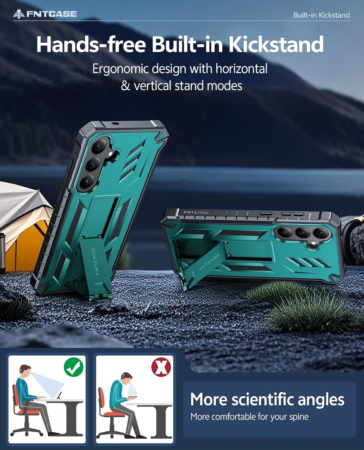 image:imageFNTCASE for Samsung Galaxy Z Flip 8 Case with Builtin Kicktand Black Hinge Protection Screen Protector 20FT Military Grade Drop Proof Heavy Duty Rugged Shockproof Protective Sturdy Phone CoverGreen