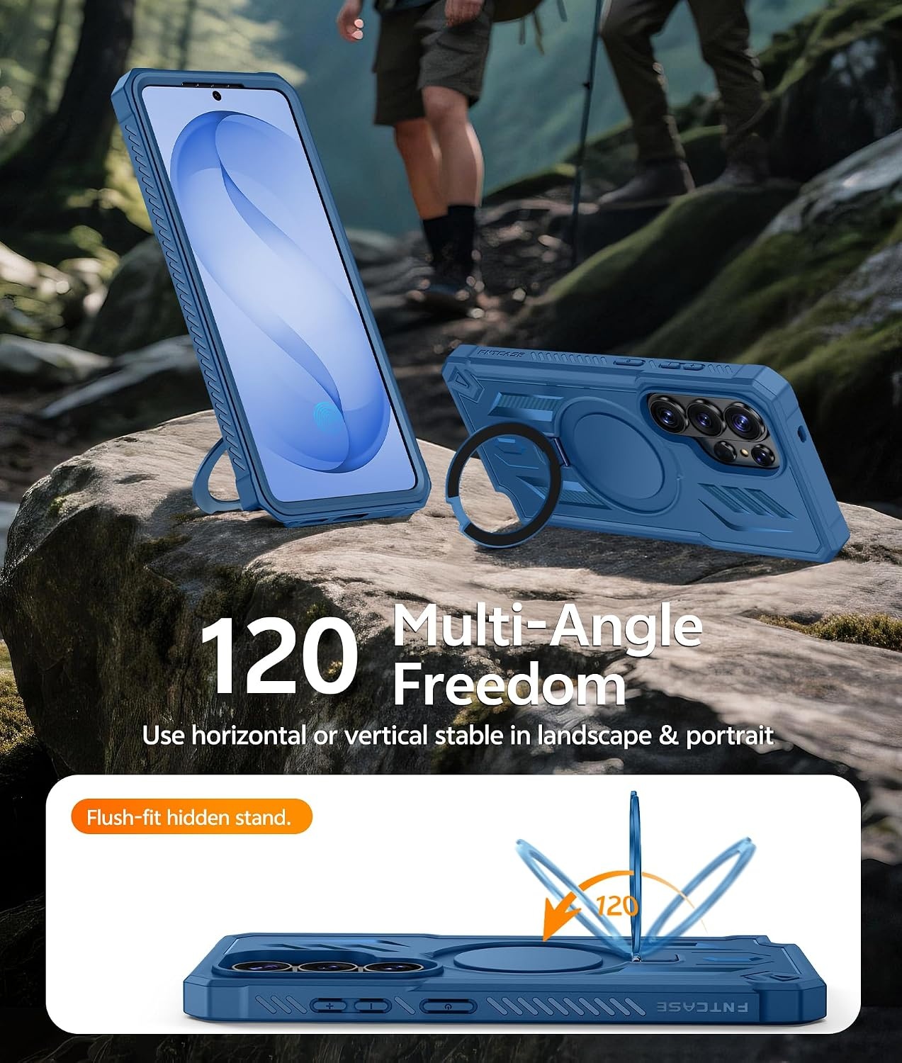 image:imageFNTCASE for Samsung Galaxy Z Flip 8 Case with Builtin Kicktand Black Hinge Protection Screen Protector 20FT Military Grade Drop Proof Heavy Duty Rugged Shockproof Protective Sturdy Phone CoverTBlue