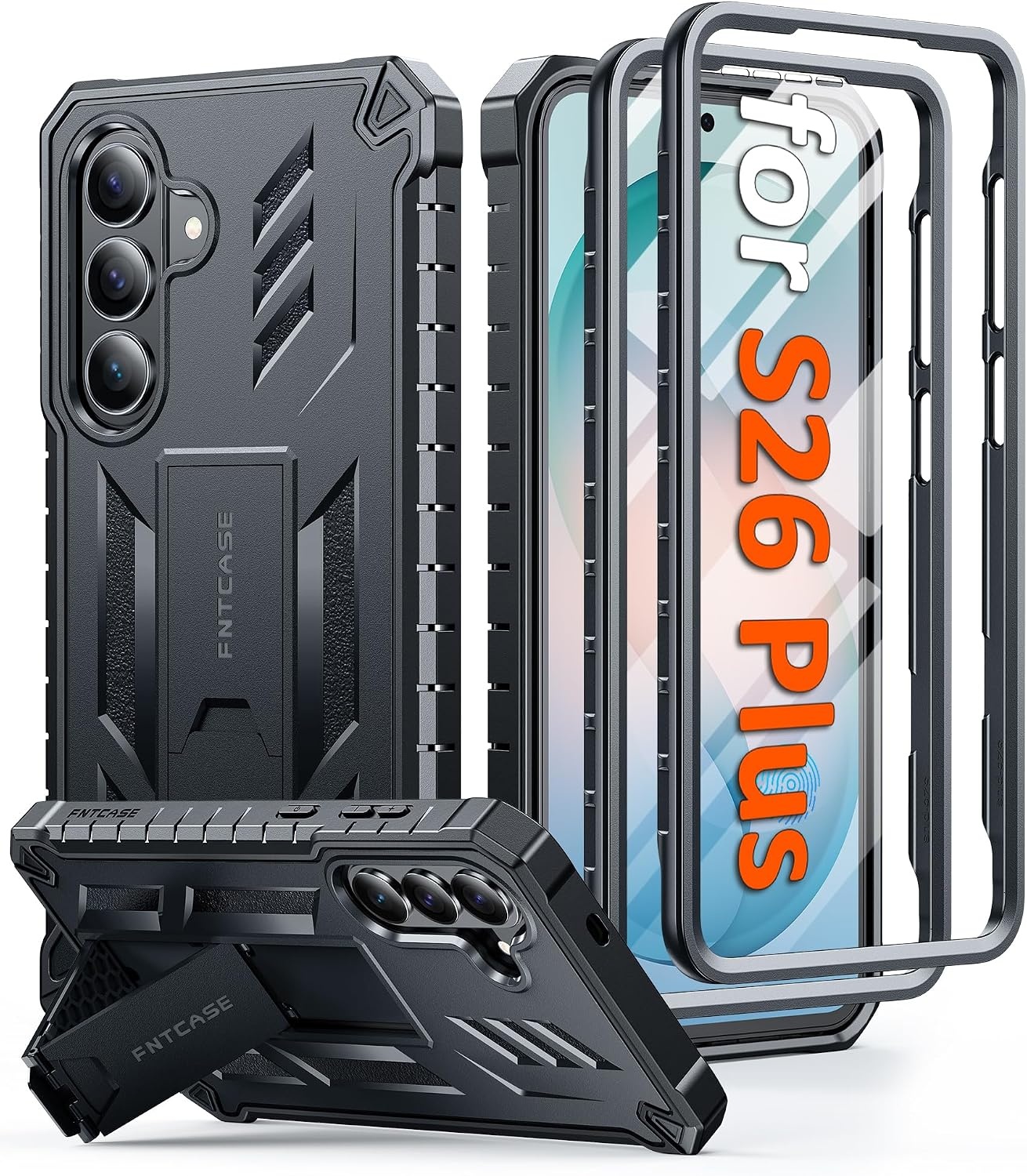 image:imageFNTCASE for Samsung Galaxy Z Flip 8 Case with Builtin Kicktand Black Hinge Protection Screen Protector 20FT Military Grade Drop Proof Heavy Duty Rugged Shockproof Protective Sturdy Phone CoverBlack