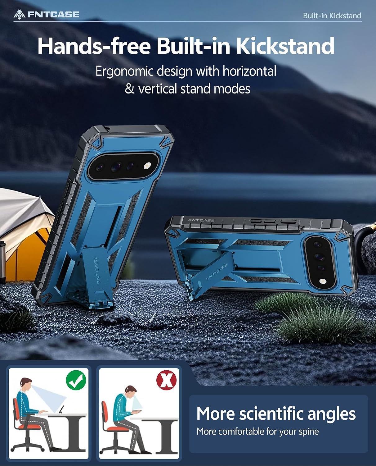 image:imageFNTCASE for Samsung Galaxy Z Flip 8 Case with Builtin Kicktand Black Hinge Protection Screen Protector 20FT Military Grade Drop Proof Heavy Duty Rugged Shockproof Protective Sturdy Phone CoverBlue