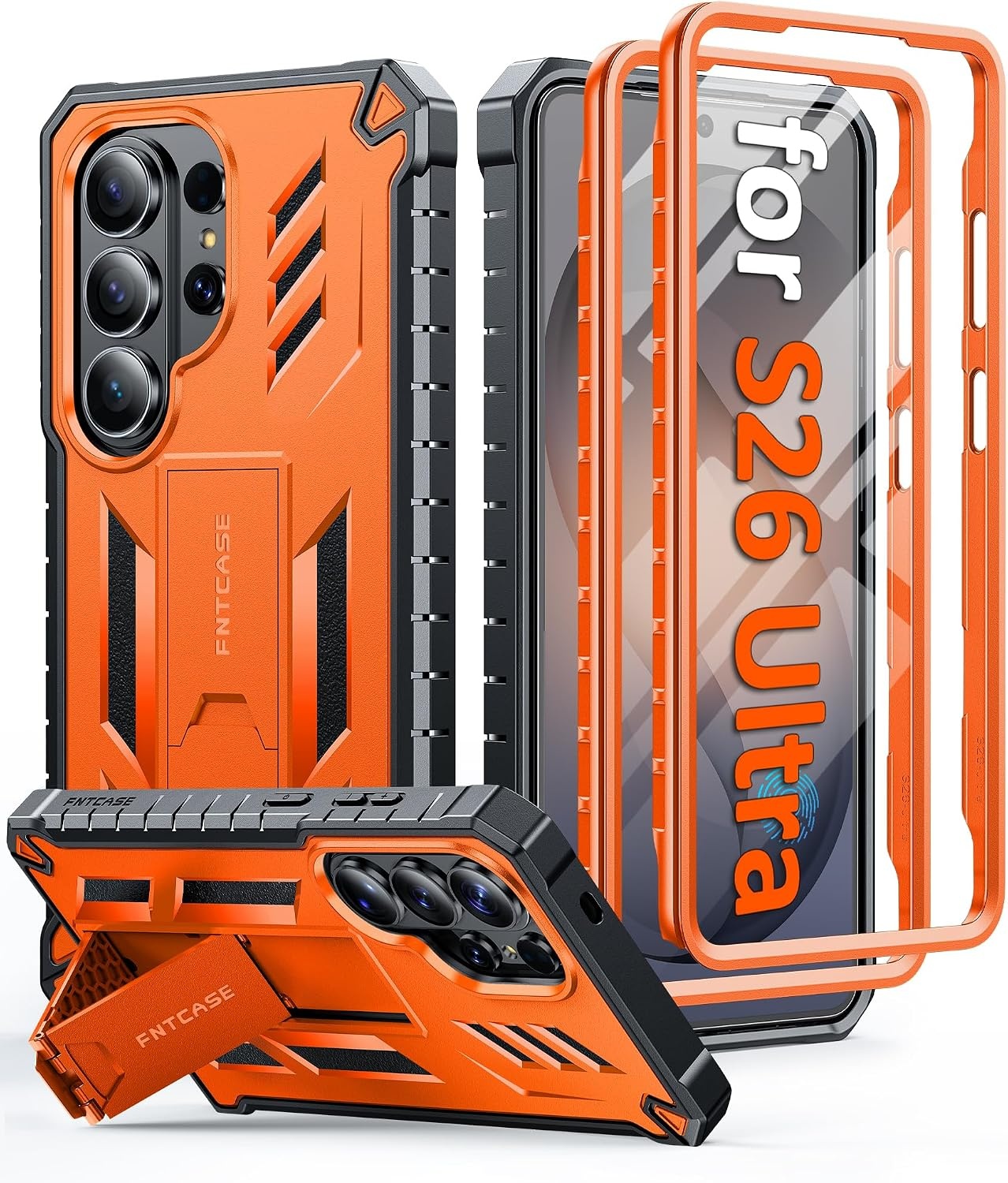 image:imageFNTCASE for Samsung Galaxy Z Flip 8 Case with Builtin Kicktand Black Hinge Protection Screen Protector 20FT Military Grade Drop Proof Heavy Duty Rugged Shockproof Protective Sturdy Phone CoverOrange