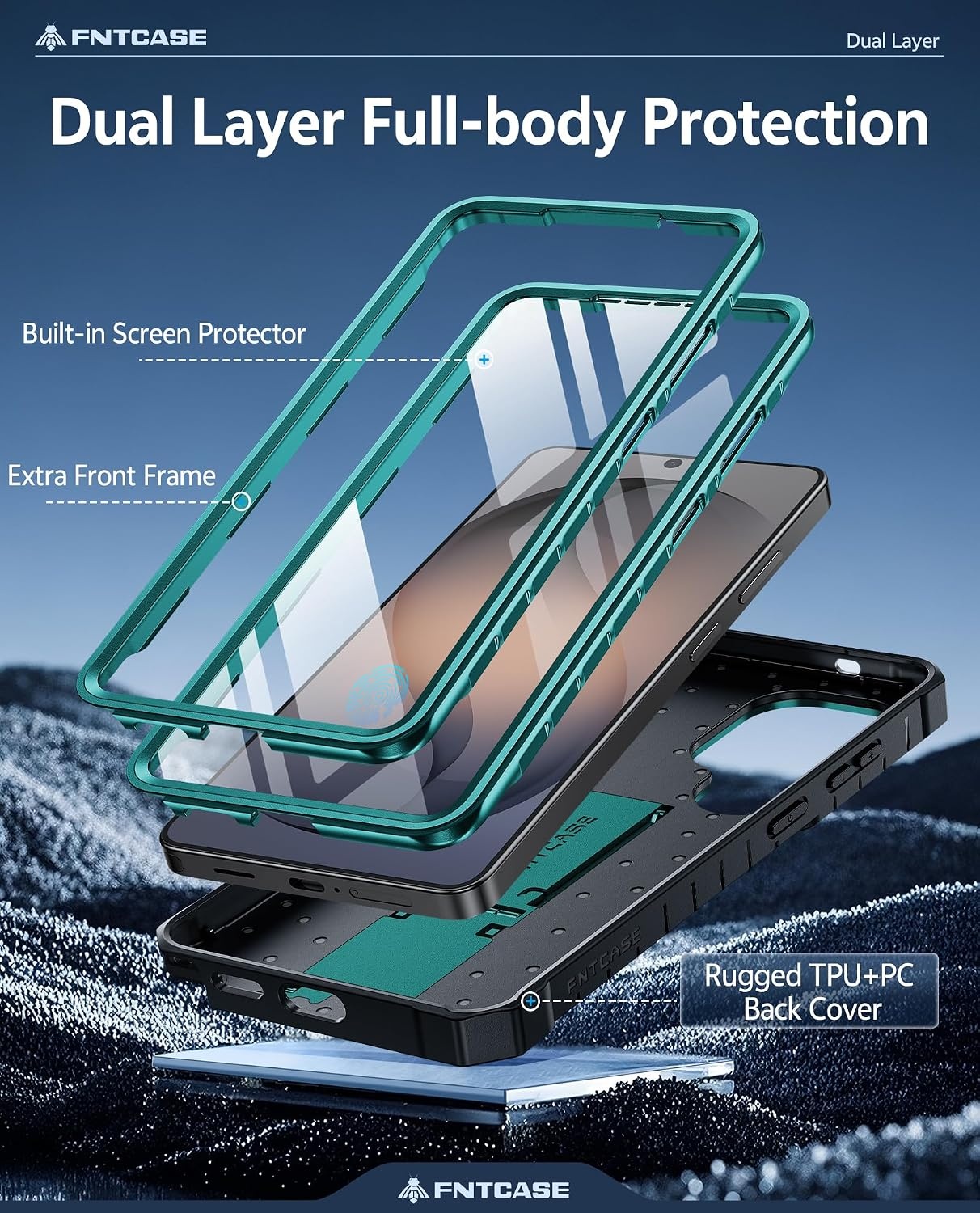 image:imageFNTCASE for Samsung Galaxy Z Flip 8 Case with Builtin Kicktand Black Hinge Protection Screen Protector 20FT Military Grade Drop Proof Heavy Duty Rugged Shockproof Protective Sturdy Phone CoverGreen