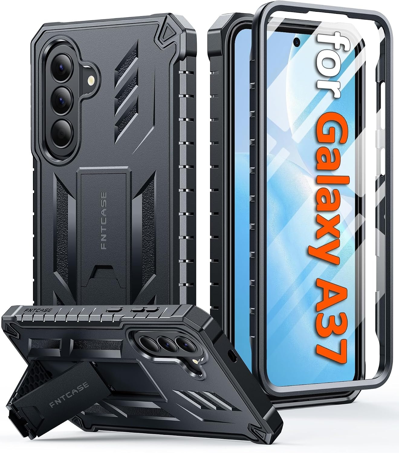 image:imageFNTCASE for Samsung Galaxy Z Flip 8 Case with Builtin Kicktand Black Hinge Protection Screen Protector 20FT Military Grade Drop Proof Heavy Duty Rugged Shockproof Protective Sturdy Phone CoverBlack