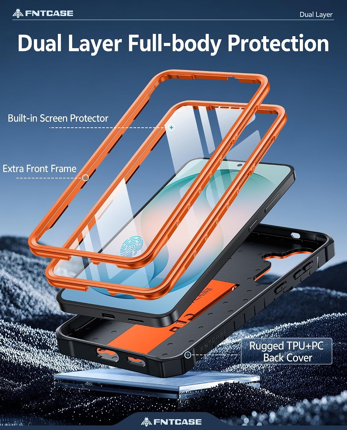image:imageFNTCASE for Samsung Galaxy Z Flip 8 Case with Builtin Kicktand Black Hinge Protection Screen Protector 20FT Military Grade Drop Proof Heavy Duty Rugged Shockproof Protective Sturdy Phone CoverOrange