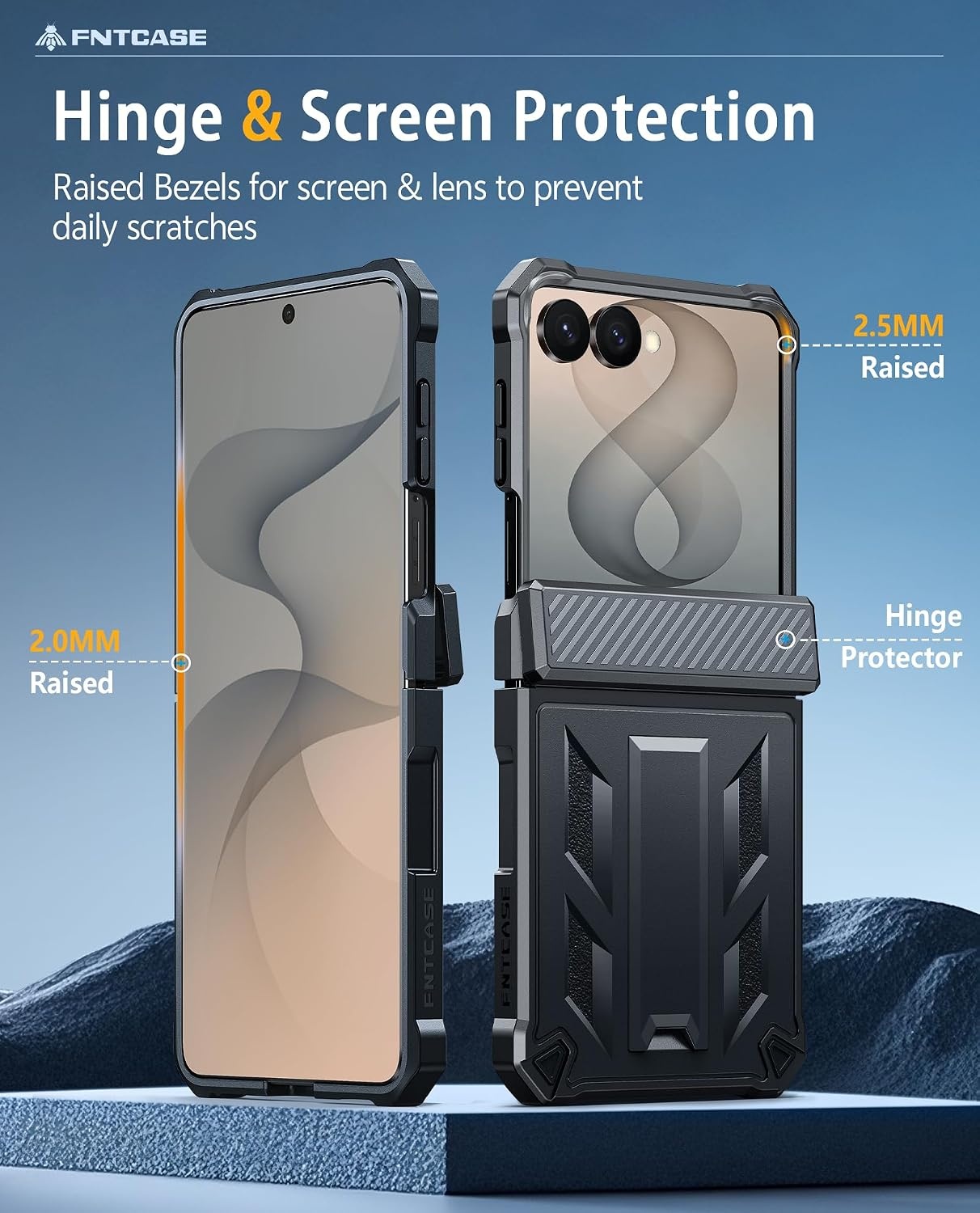 image:imageFNTCASE for Samsung Galaxy Z Flip 8 Case with Builtin Kicktand Black Hinge Protection Screen Protector 20FT Military Grade Drop Proof Heavy Duty Rugged Shockproof Protective Sturdy Phone CoverBlack