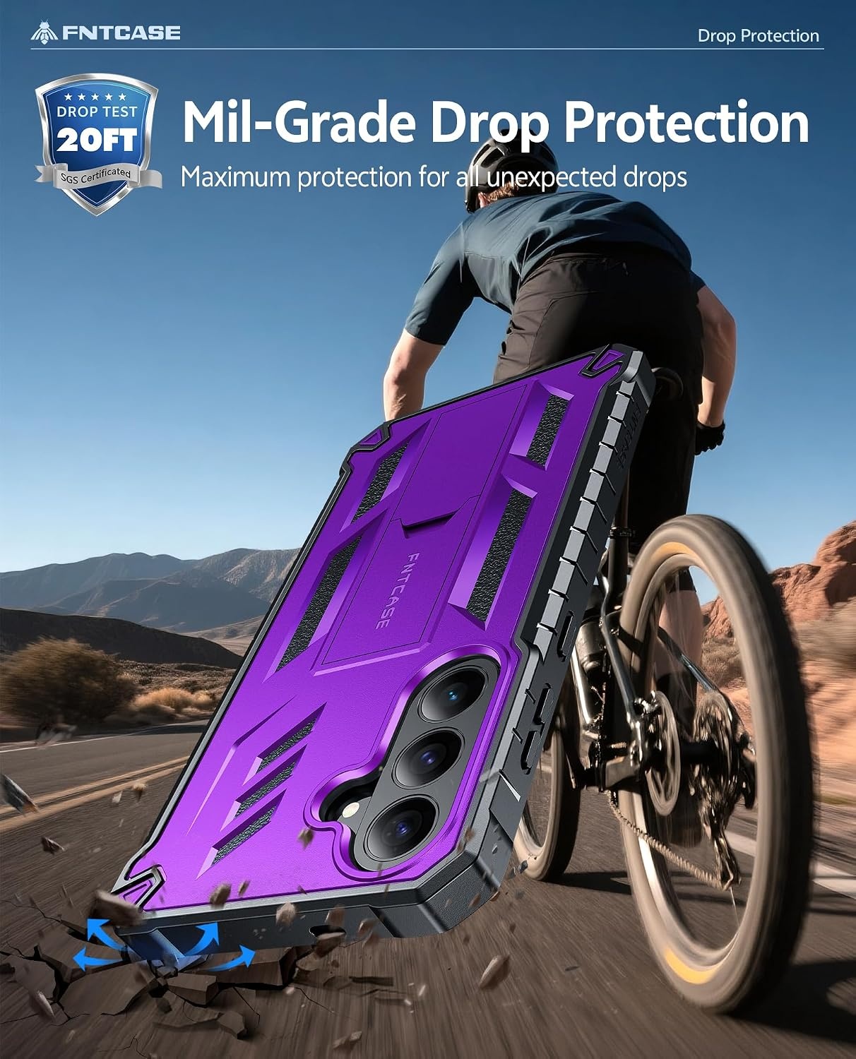 image:imageFNTCASE for Samsung Galaxy Z Flip 8 Case with Builtin Kicktand Black Hinge Protection Screen Protector 20FT Military Grade Drop Proof Heavy Duty Rugged Shockproof Protective Sturdy Phone CoverPurple