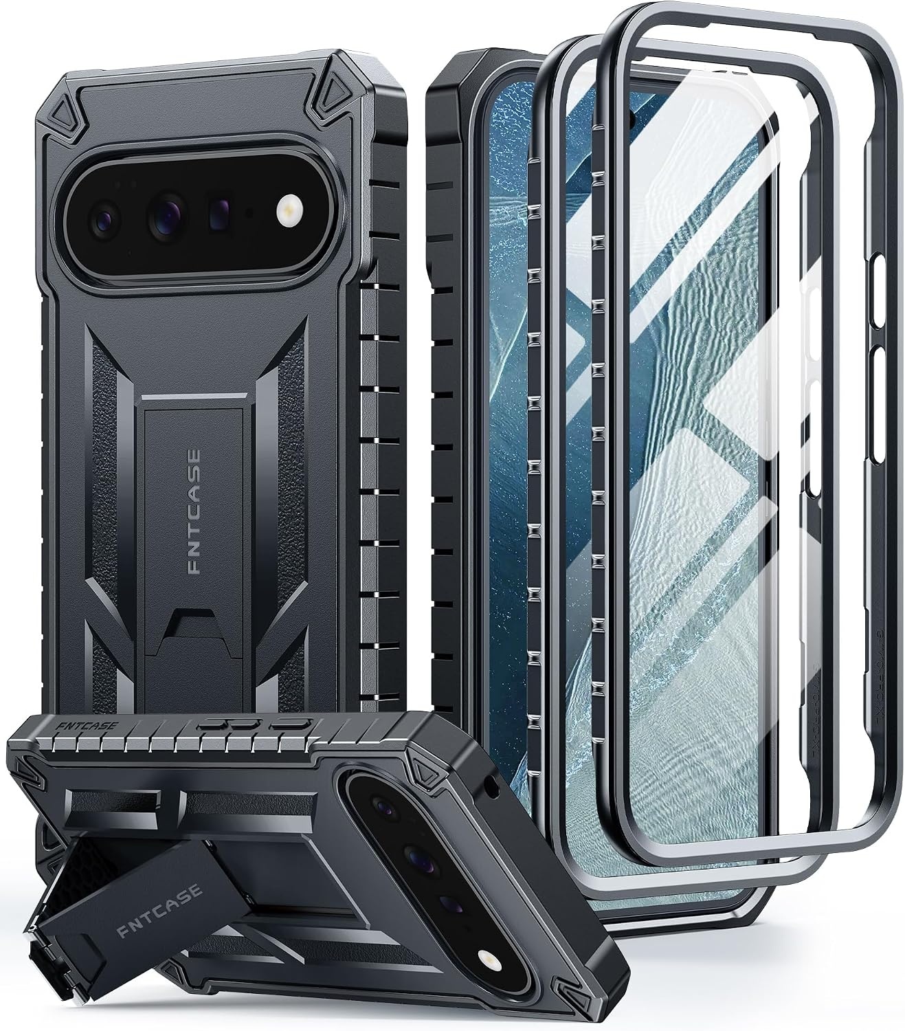 image:imageFNTCASE for Samsung Galaxy Z Flip 8 Case with Builtin Kicktand Black Hinge Protection Screen Protector 20FT Military Grade Drop Proof Heavy Duty Rugged Shockproof Protective Sturdy Phone CoverBlack