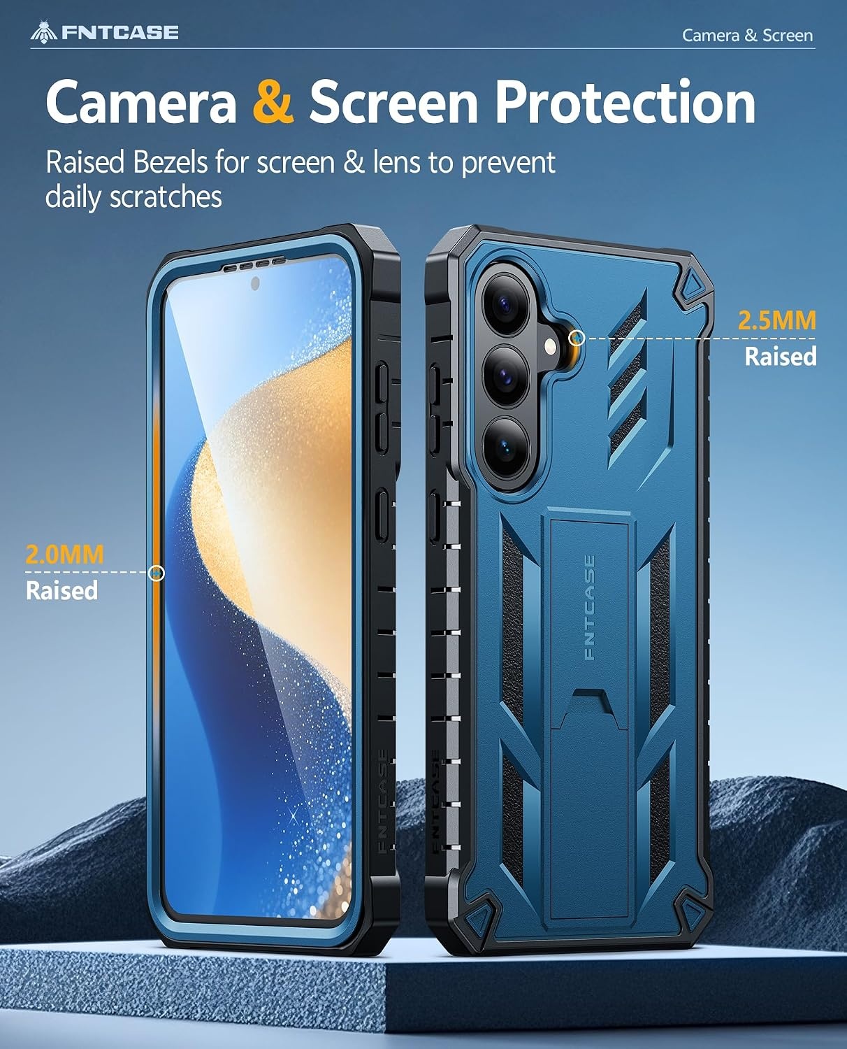 image:imageFNTCASE for Samsung Galaxy Z Flip 8 Case with Builtin Kicktand Black Hinge Protection Screen Protector 20FT Military Grade Drop Proof Heavy Duty Rugged Shockproof Protective Sturdy Phone CoverBlue