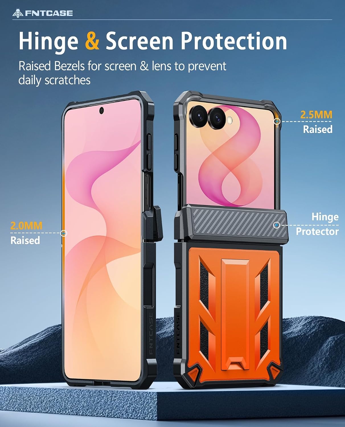 image:imageFNTCASE for Samsung Galaxy Z Flip 8 Case with Builtin Kicktand Black Hinge Protection Screen Protector 20FT Military Grade Drop Proof Heavy Duty Rugged Shockproof Protective Sturdy Phone CoverOrange