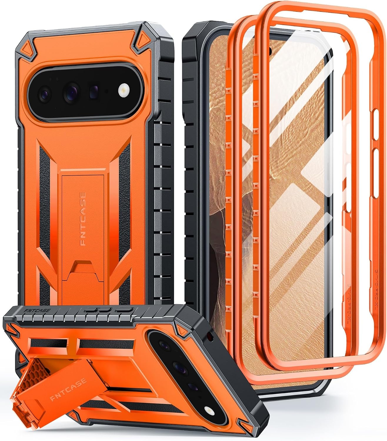 image:imageFNTCASE for Samsung Galaxy Z Flip 8 Case with Builtin Kicktand Black Hinge Protection Screen Protector 20FT Military Grade Drop Proof Heavy Duty Rugged Shockproof Protective Sturdy Phone CoverOrange