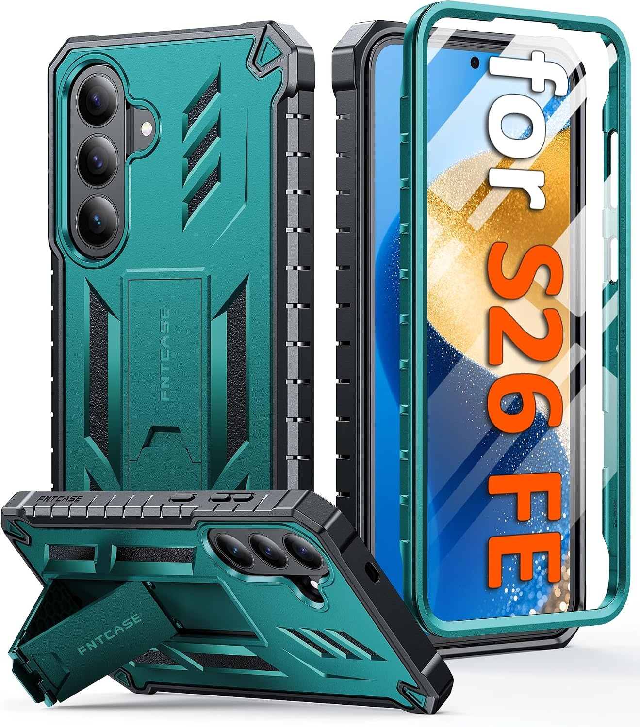image:imageFNTCASE for Samsung Galaxy Z Flip 8 Case with Builtin Kicktand Black Hinge Protection Screen Protector 20FT Military Grade Drop Proof Heavy Duty Rugged Shockproof Protective Sturdy Phone CoverGreen