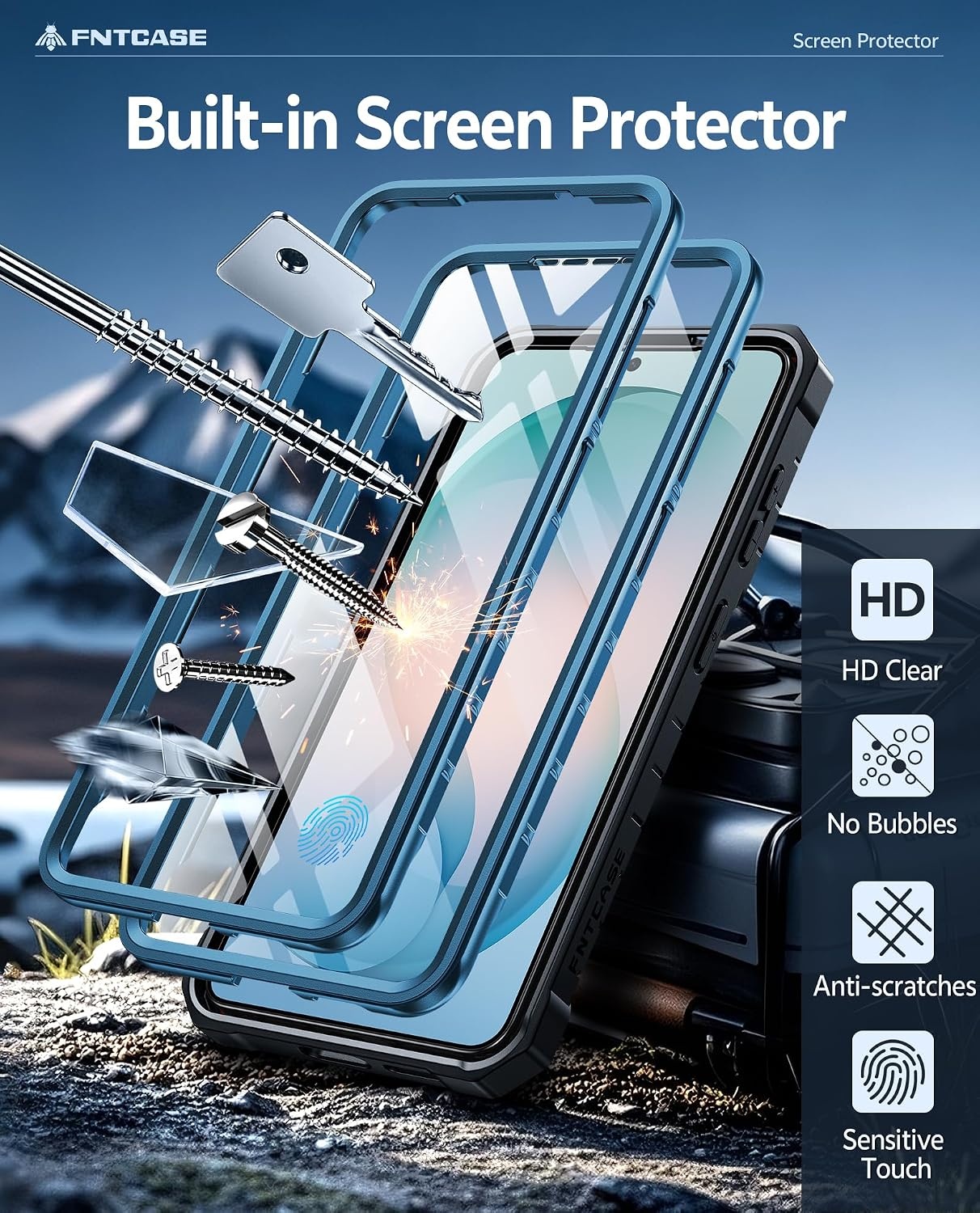 image:imageFNTCASE for Samsung Galaxy Z Flip 8 Case with Builtin Kicktand Black Hinge Protection Screen Protector 20FT Military Grade Drop Proof Heavy Duty Rugged Shockproof Protective Sturdy Phone CoverBlue