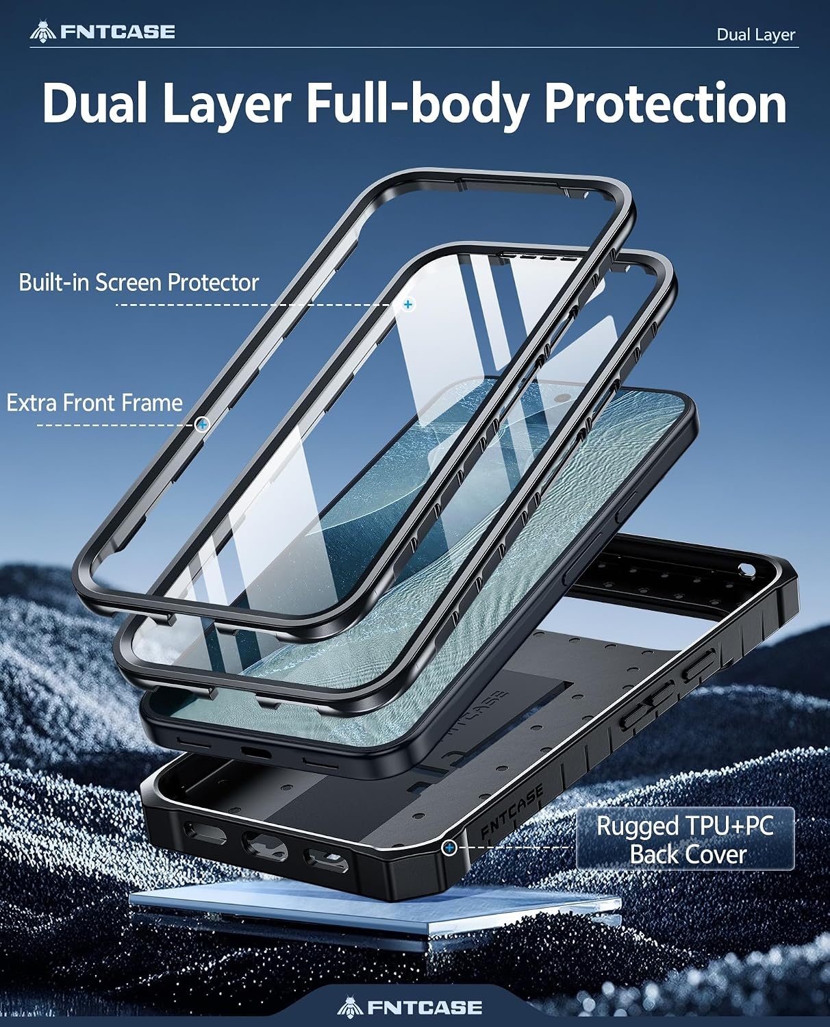 image:imageFNTCASE for Samsung Galaxy Z Flip 8 Case with Builtin Kicktand Black Hinge Protection Screen Protector 20FT Military Grade Drop Proof Heavy Duty Rugged Shockproof Protective Sturdy Phone CoverBlack