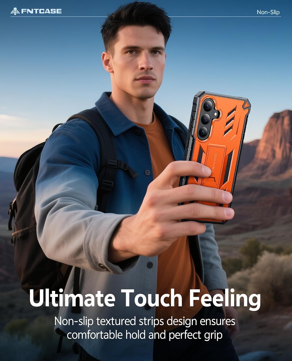 image:imageFNTCASE for Samsung Galaxy Z Flip 8 Case with Builtin Kicktand Black Hinge Protection Screen Protector 20FT Military Grade Drop Proof Heavy Duty Rugged Shockproof Protective Sturdy Phone CoverOrange