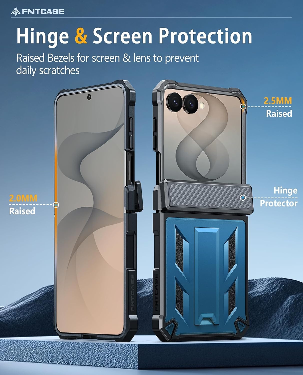image:imageFNTCASE for Samsung Galaxy Z Flip 8 Case with Builtin Kicktand Black Hinge Protection Screen Protector 20FT Military Grade Drop Proof Heavy Duty Rugged Shockproof Protective Sturdy Phone CoverBlue