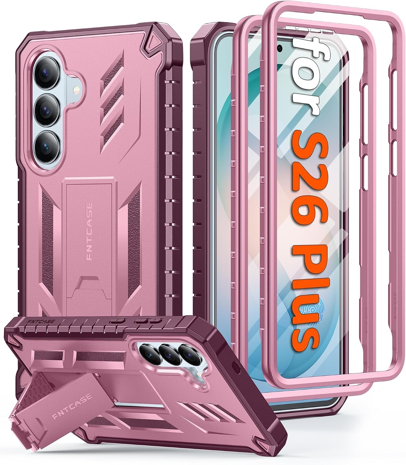 image:imageFNTCASE for Samsung Galaxy Z Flip 8 Case with Builtin Kicktand Black Hinge Protection Screen Protector 20FT Military Grade Drop Proof Heavy Duty Rugged Shockproof Protective Sturdy Phone CoverPink