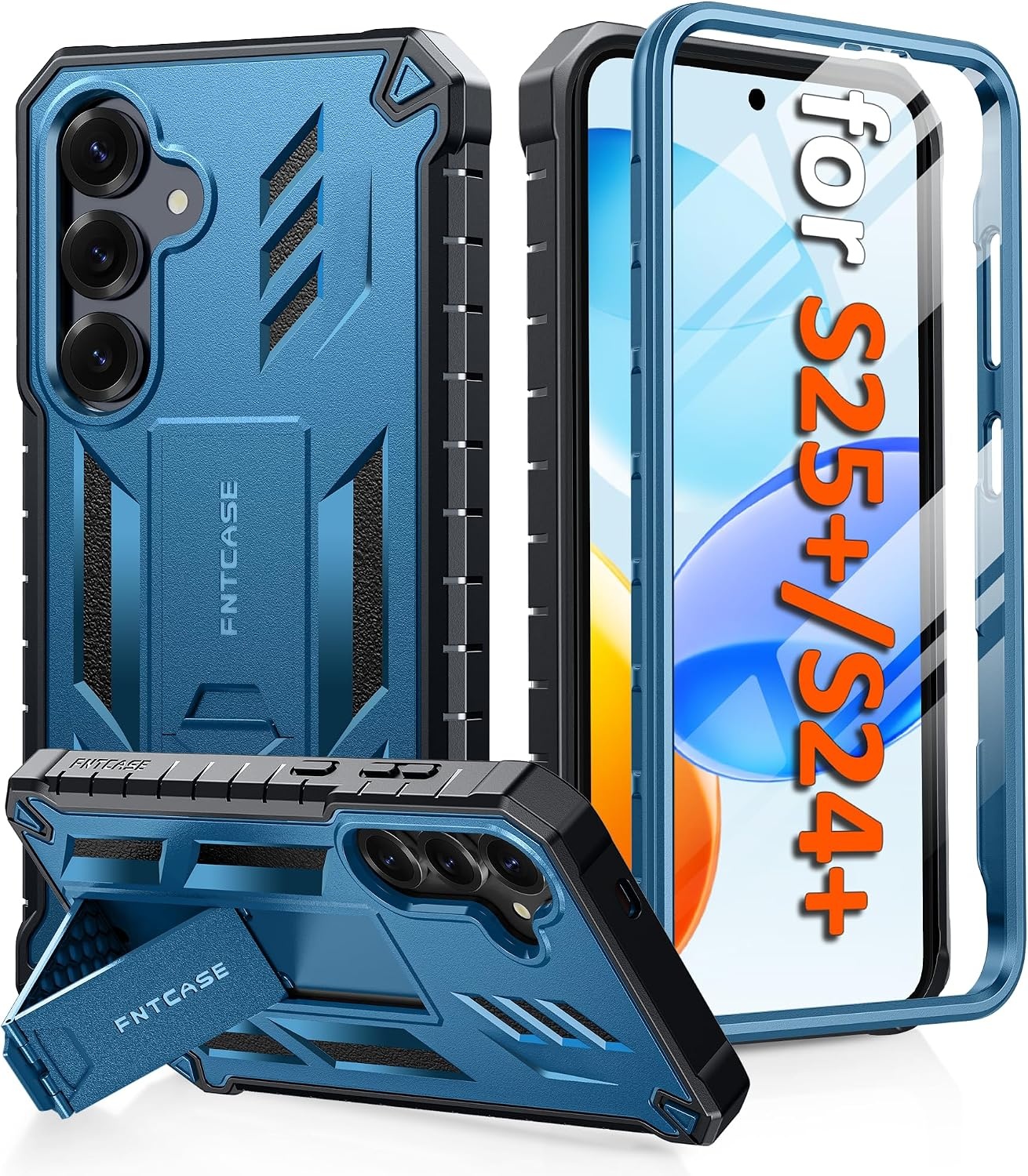 image:imageFNTCASE for Samsung Galaxy Z Flip 8 Case with Builtin Kicktand Black Hinge Protection Screen Protector 20FT Military Grade Drop Proof Heavy Duty Rugged Shockproof Protective Sturdy Phone CoverBlue