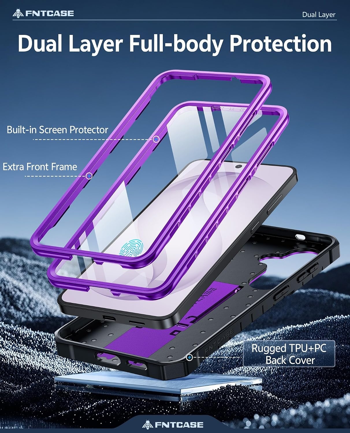 image:imageFNTCASE for Samsung Galaxy Z Flip 8 Case with Builtin Kicktand Black Hinge Protection Screen Protector 20FT Military Grade Drop Proof Heavy Duty Rugged Shockproof Protective Sturdy Phone CoverPurple