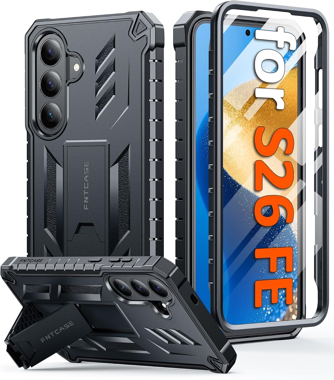 image:imageFNTCASE for Samsung Galaxy Z Flip 8 Case with Builtin Kicktand Black Hinge Protection Screen Protector 20FT Military Grade Drop Proof Heavy Duty Rugged Shockproof Protective Sturdy Phone CoverBlack