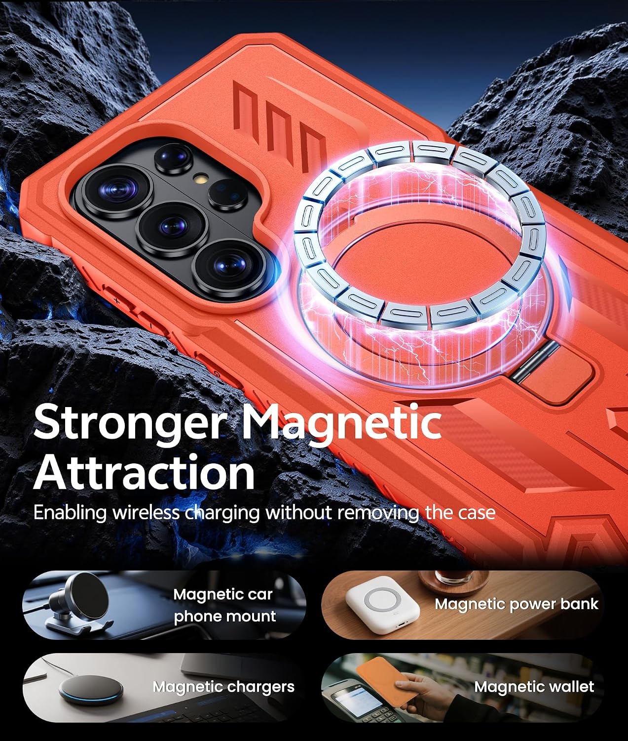 image:imageFNTCASE for Samsung Galaxy Z Flip 8 Case with Builtin Kicktand Black Hinge Protection Screen Protector 20FT Military Grade Drop Proof Heavy Duty Rugged Shockproof Protective Sturdy Phone CoverTOrange