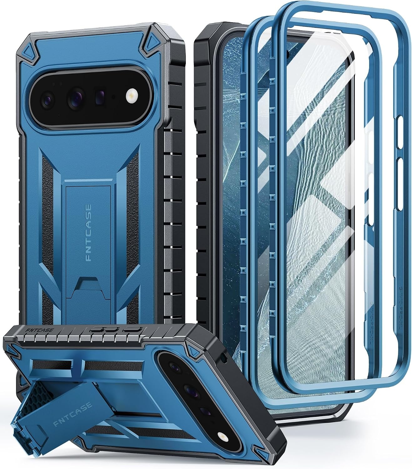 image:imageFNTCASE for Samsung Galaxy Z Flip 8 Case with Builtin Kicktand Black Hinge Protection Screen Protector 20FT Military Grade Drop Proof Heavy Duty Rugged Shockproof Protective Sturdy Phone CoverBlue