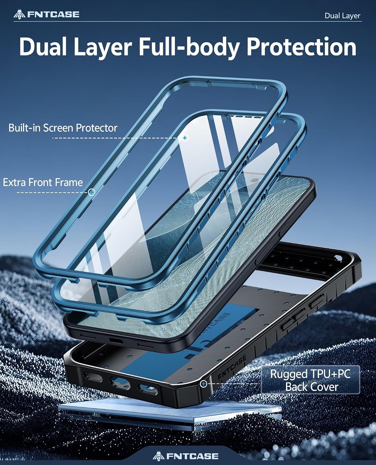 image:imageFNTCASE for Samsung Galaxy Z Flip 8 Case with Builtin Kicktand Black Hinge Protection Screen Protector 20FT Military Grade Drop Proof Heavy Duty Rugged Shockproof Protective Sturdy Phone CoverBlue