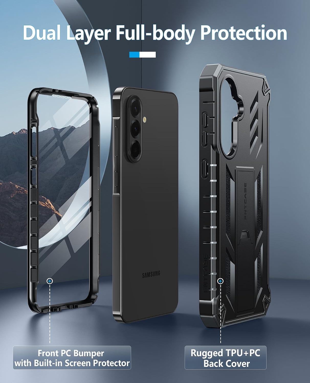 image:imageFNTCASE for Samsung Galaxy Z Flip 8 Case with Builtin Kicktand Black Hinge Protection Screen Protector 20FT Military Grade Drop Proof Heavy Duty Rugged Shockproof Protective Sturdy Phone CoverBlack