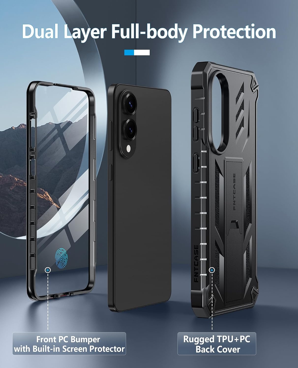 image:imageFNTCASE for Samsung Galaxy Z Flip 8 Case with Builtin Kicktand Black Hinge Protection Screen Protector 20FT Military Grade Drop Proof Heavy Duty Rugged Shockproof Protective Sturdy Phone CoverBlack