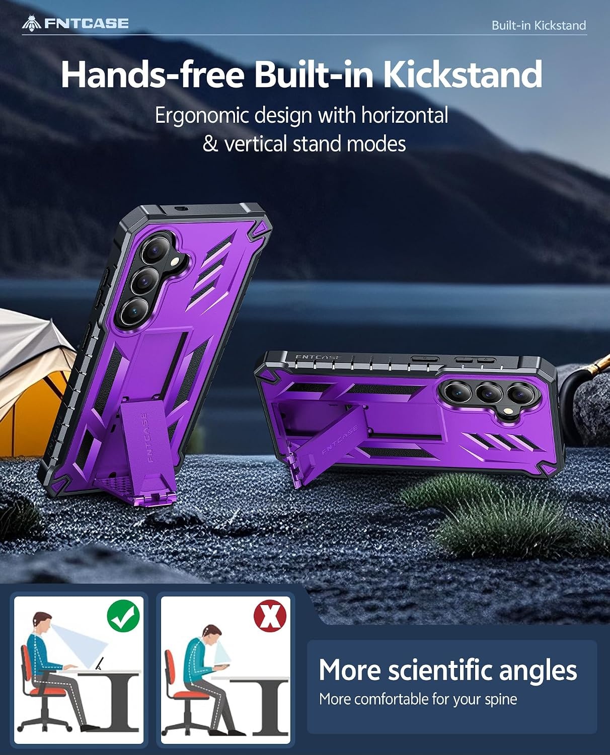 image:imageFNTCASE for Samsung Galaxy Z Flip 8 Case with Builtin Kicktand Black Hinge Protection Screen Protector 20FT Military Grade Drop Proof Heavy Duty Rugged Shockproof Protective Sturdy Phone CoverPurple