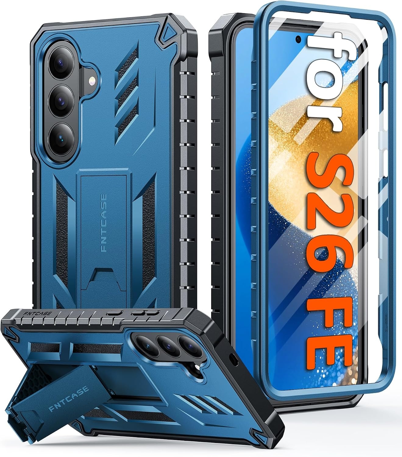 image:imageFNTCASE for Samsung Galaxy Z Flip 8 Case with Builtin Kicktand Black Hinge Protection Screen Protector 20FT Military Grade Drop Proof Heavy Duty Rugged Shockproof Protective Sturdy Phone CoverBlue