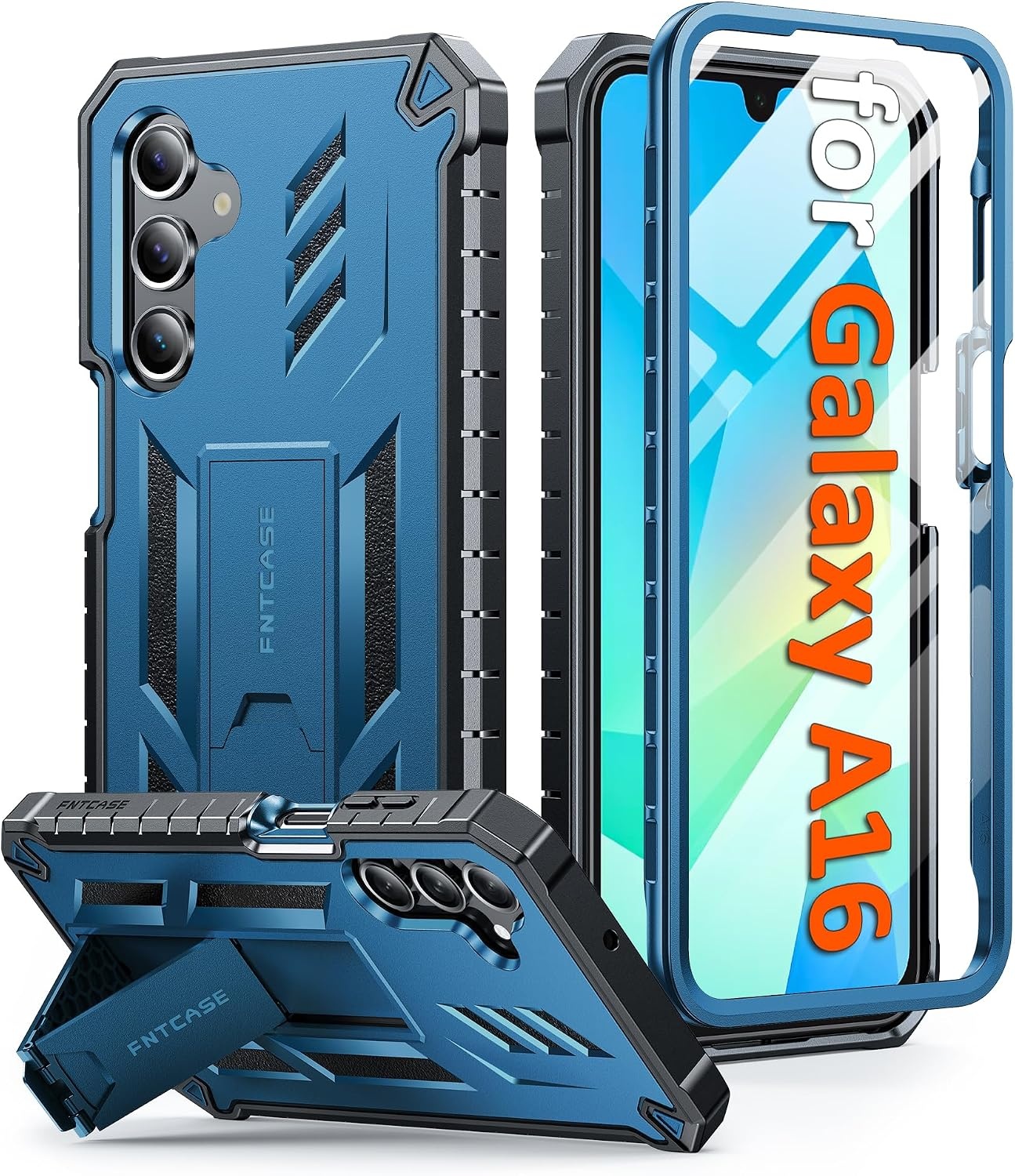 image:imageFNTCASE for Samsung Galaxy Z Flip 8 Case with Builtin Kicktand Black Hinge Protection Screen Protector 20FT Military Grade Drop Proof Heavy Duty Rugged Shockproof Protective Sturdy Phone CoverBlue