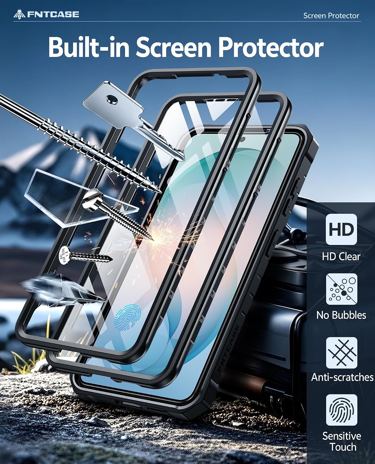 image:imageFNTCASE for Samsung Galaxy Z Flip 8 Case with Builtin Kicktand Black Hinge Protection Screen Protector 20FT Military Grade Drop Proof Heavy Duty Rugged Shockproof Protective Sturdy Phone CoverBlack