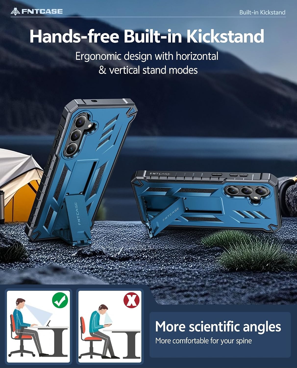 image:imageFNTCASE for Samsung Galaxy Z Flip 8 Case with Builtin Kicktand Black Hinge Protection Screen Protector 20FT Military Grade Drop Proof Heavy Duty Rugged Shockproof Protective Sturdy Phone CoverBlue