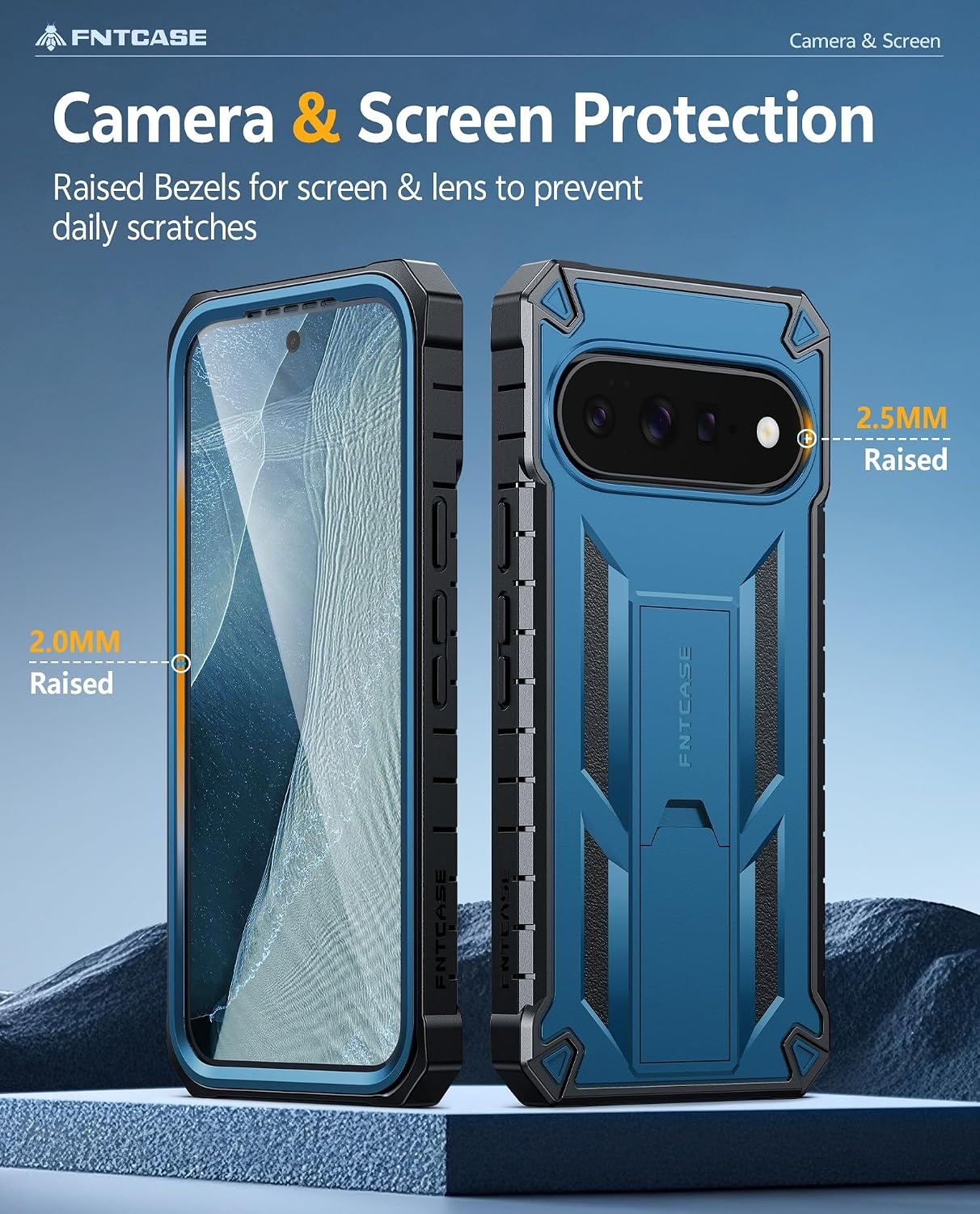 image:imageFNTCASE for Samsung Galaxy Z Flip 8 Case with Builtin Kicktand Black Hinge Protection Screen Protector 20FT Military Grade Drop Proof Heavy Duty Rugged Shockproof Protective Sturdy Phone CoverBlue